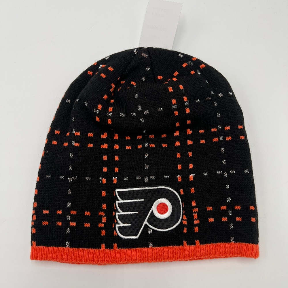 Adidas Philadelphia Flyers NHL Knit Beanie Hat Black Orange Plaid OSFA